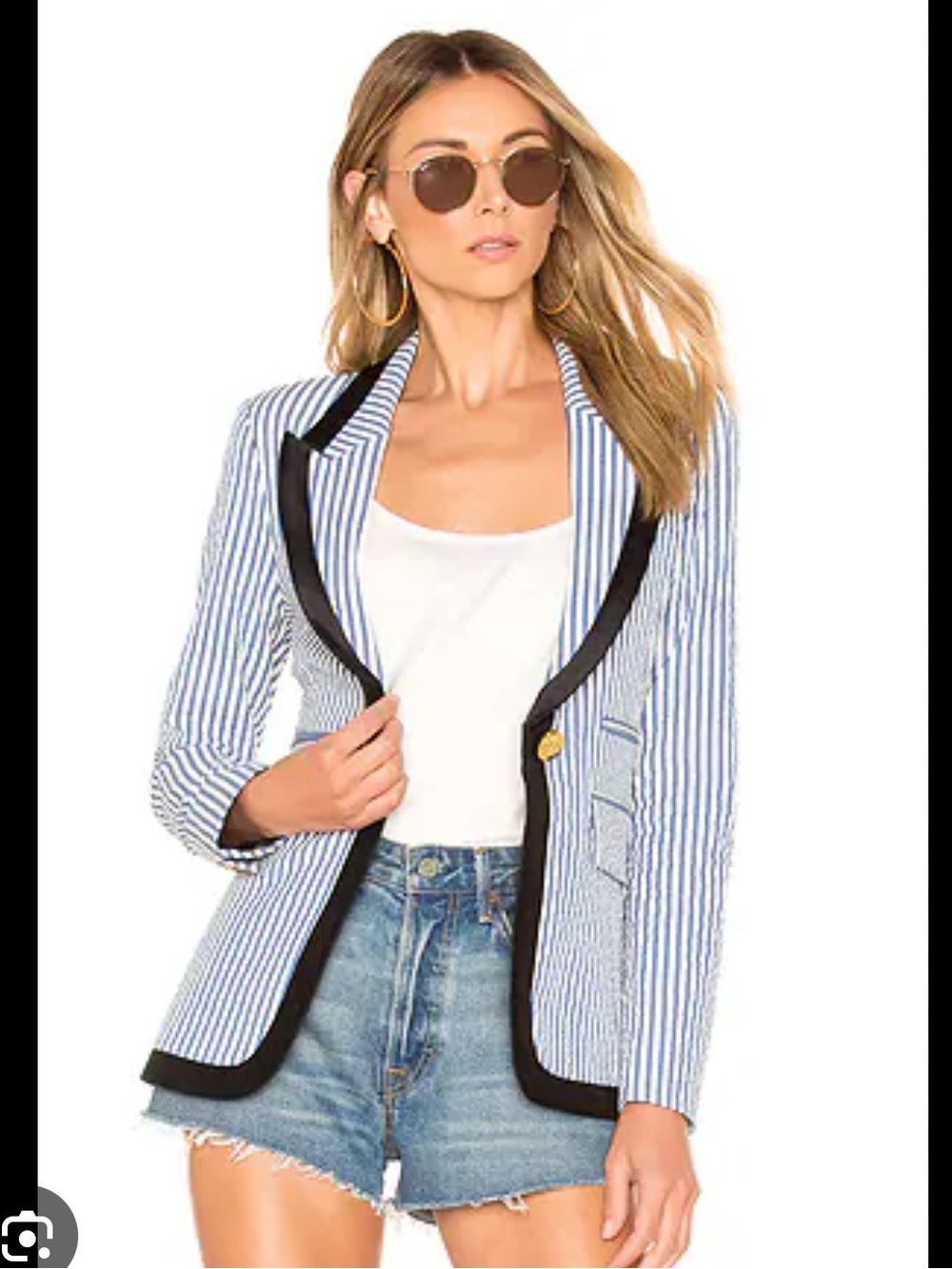 Smythe Blue & White Seersucker Taped Lapel Blazer